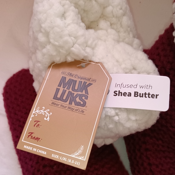 🆕MUK LUKS | SHEA INFUSED Sherpa Burgundy Knit Slipper Size Womens L-XL 8.5-11 - Picture 15 of 15